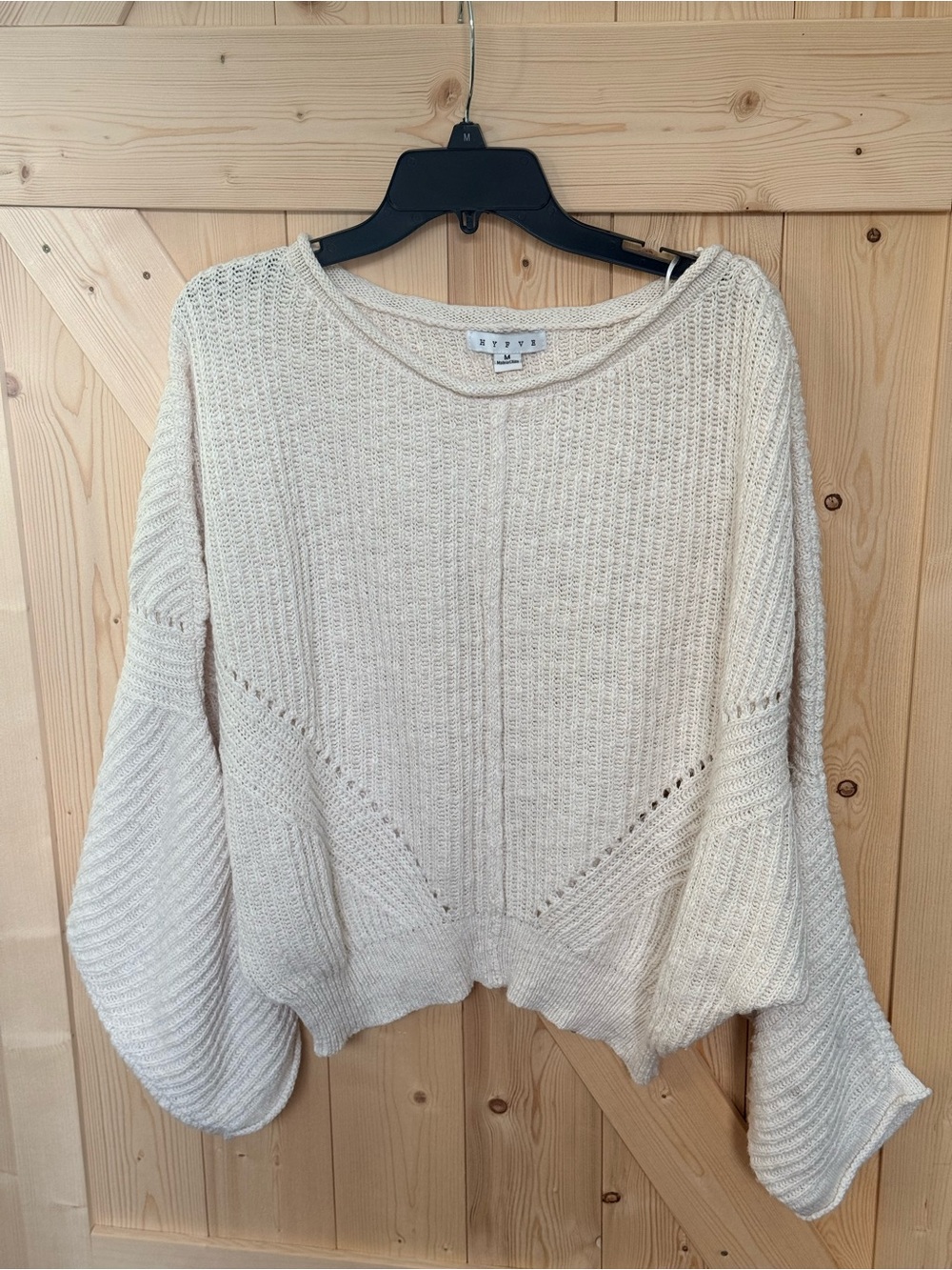 HYFVE Cream Knit Scoop-Neck Balloon Sleeve Sweater